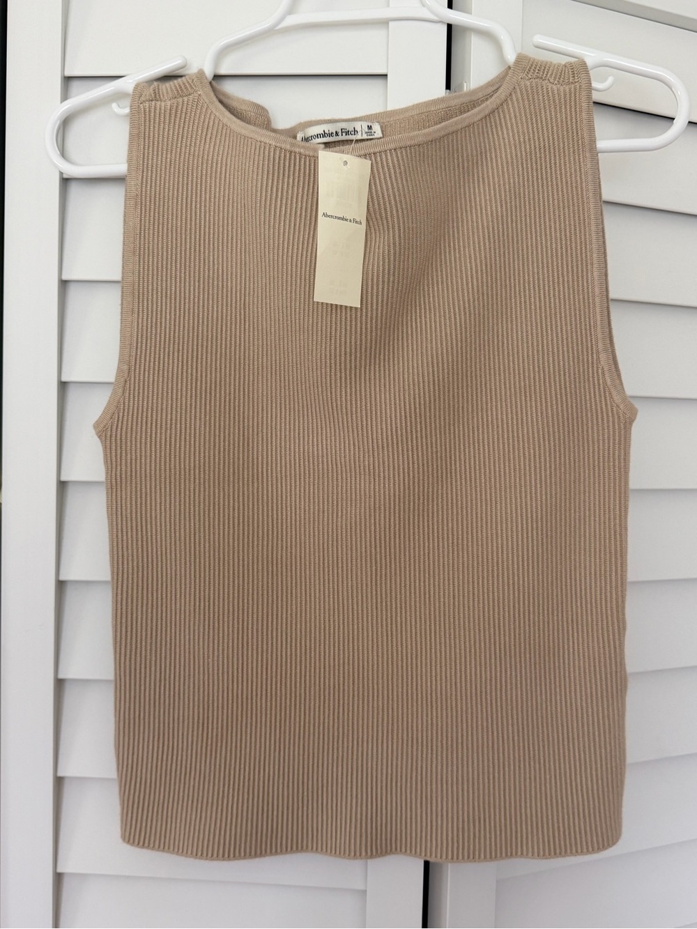 Abercrombie & Fitch Ribbed Sleeveless Tank Top in Beige